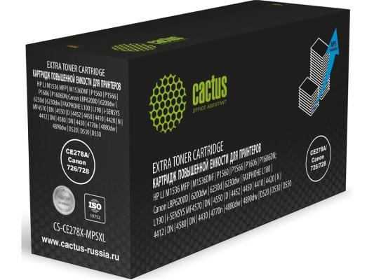 Картридж лазерный Cactus CS-CE278X-MPSXL CE278A/Canon 726/728 черный (8000стр.) для HP J M1536 MFP/M1536DNF/P1560/P1566/P1606/P1606DN; Canon LBP6200D/6200dw/6230d/6230dw/FAXPHOHE L100/L190, i-SENSYS MF4570/DN/4550/D/4452/4450/4410/4420/N/4412/DN/4580/DN/4430/4770n/4880dw/4890dw/D520/D530/D550 Canon
