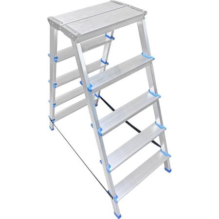 LadderBel Двусторонняя алюминиевая стремянка с широкой площадкой 5 ступени STR2-AL-5EP
