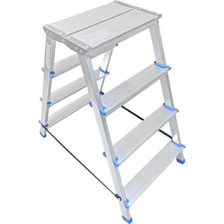LadderBel Двусторонняя алюминиевая стремянка с широкой площадкой 4 ступени STR2-AL-4EP
