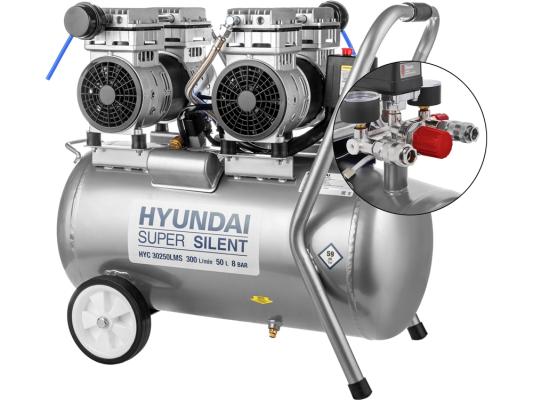 Компрессор поршневой Hyundai HYC 30250LMS безмасляный 300л/мин 50л 2000Вт серебристый/черный