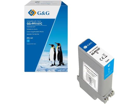Картридж струйный G&G GG-PFI107C голубой (130мл) для Canon imageProGRAF iPF670/680/685/770/780/785