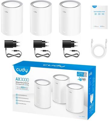 Система Mesh Cudy M3000(3-Pack), AX3000 Wi-Fi 6 2,5 Гбит/с (WAN) + 1 Гбит/с (LANMU-MIMO, DDNS, VPN, DNS, Mesh
