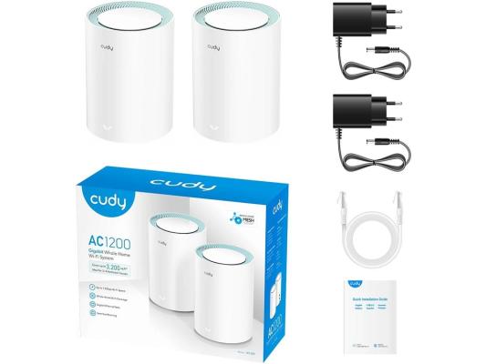 Система Mesh Cudy M1300(2-Pack), AC1200 2 LAN 10/100/1000 Мбит/с.,MU-MIMO, DDNS, VPN, DNS, Mesh
