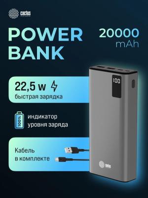 Мобильный аккумулятор Cactus CS-PBFSFA-20000 20000mAh 4.5A 2xUSB-A/USB-C серый