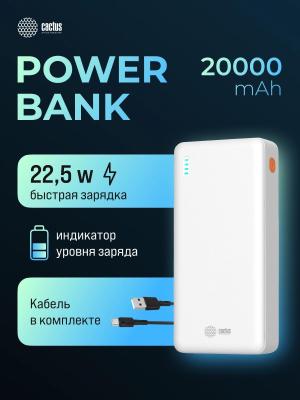 Мобильный аккумулятор Cactus CS-PBFSEA-20000 20000mAh 4.5A USB-A/2xUSB-C белый