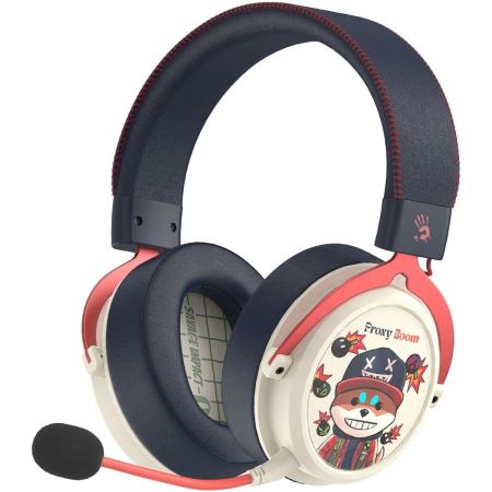 Гарнитура игровая A4TECH Bloody MR595 Proxy Boom,  для компьютера и игровых консолей, мониторные,  Bluetooth/радио, бежевый  / черный