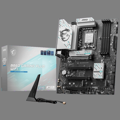 Материнская плата MSI B860 GAMING PLUS WIFI B860, LGA1851, 4*DDR5, 4*PCIEx16, 3*M.2, 1*TypeC, 2*USB3.2Gen2, 6*USB3.2Gen1, 8*USB2.0, 4*SATA3.0, 5G, Type-C DP, DP, HDMI, ATX, RTL