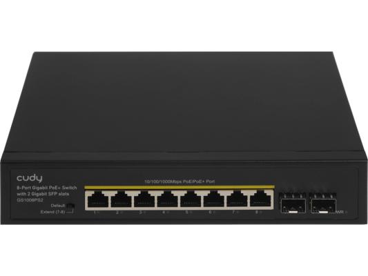 Коммутатор неуправляемый с PoE, Cudy GS1008PS2 8 портов RJ45 10/100/1000 Мбит/с PoE, 30W/port, 2x1000 BASE-X SFP (GS1008PS2)