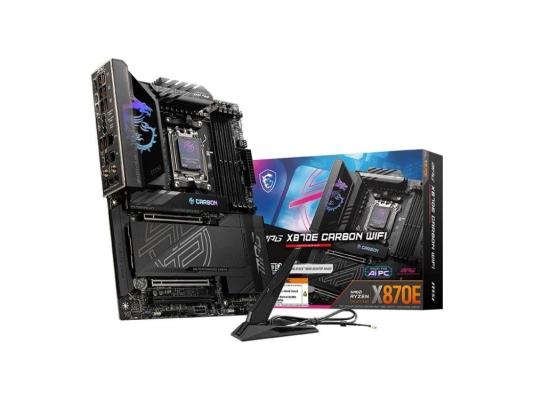 Материнская плата MSI MPG X870E CARBON WIFI X870, AM5, 4*DDR5, 3*PCIEx16, 4*M.2, 4*TypeC, 9*USB3.2Gen2, 4*USB3.2Gen1, 4*USB2.0, 4*SATA3.0, 5G, 2.5G, 2*Type-C(DP), HDMI, ATX, RTL