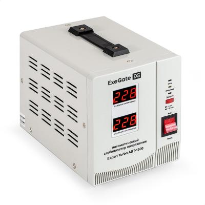 Стабилизатор напряжения ExeGate Expert Turbo AST-1500 (1500ВА, вход 80-260В, двойная цифр. индикация вход/вых. напряжения, выход 220В±8%, КПД 98%, 5 уровней защиты, задержка, усиленный метал. корпус, 2*Schuko, RTL)