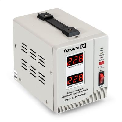Стабилизатор напряжения ExeGate Expert Turbo AST-500 (500ВА, вход 80-260В, двойная цифр. индикация вход/вых. напряжения, выход 220В±8%, КПД 98%, 5 уровней защиты, задержка, усиленный метал. корпус, 1*Schuko, RTL)