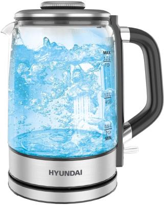 Чайник электрический Hyundai HYK-G5501 1.7л. 2200Вт серебристый/черный корпус: стекло