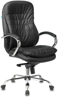 Кресло руководителя Бюрократ T-9950/BLACK черный кожа крестовина хром (Уценка, отломан пластик на ручке миханизма качания, на работоспособность не влияет))