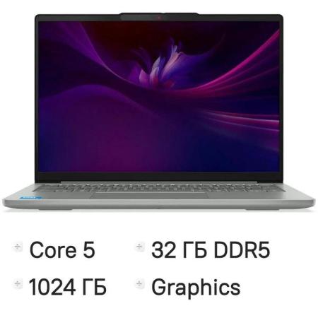 Ноутбук/ Lenovo IdeaPad Slim 5 14IRH10R 14"(1920x1200 OLED)/Intel Core 5 210H(2.2Ghz)/32768Mb/1024PCISSDGb/noDVD/Int:Intel® Graphics/Cam/BT/WiFi/60WHr/war 1y/1.39kg/luna grey/noOS + 65W, RU kbd
