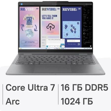Ноутбук/ Lenovo Yoga 7 2-in-1 14ILL10 14"(1920x1200 OLED)/Touch/Intel Core Ultra 7 256V(2.2Ghz)/16384Mb/1024PCISSDGb/noDVD/Int:Intel Arc graphics/Cam/BT/WiFi/70WHr/war 1y/1.38kg/luna grey/noOS + 65W, Pen, RU kbd