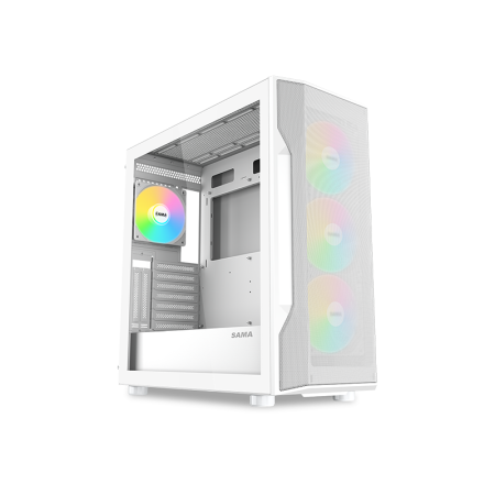 Корпус ПК без блока питания/ Case SAMA S40 White, Midi-Tower, TG, 4x120mm ARGB, 2xUSB 3.0 + 1xUSB 3.1 Type-C, ATX, mATX, mITX White