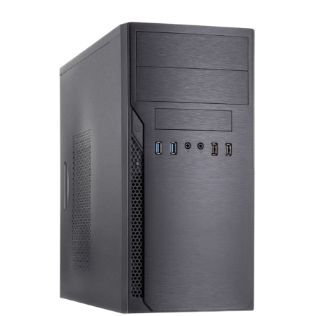 Корпус с блоком питания 450Вт./ Case Foxline FL-628-FZ450R-U32-S mATX case, black, w/PSU 450W 12cm, w/2xUSB2.0, w/2xUSB3.0 w/pwr cord, w/o FAN, E-lock support