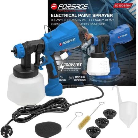 Forsage Краскопульт ручной электрический (230В, 400Вт, объем бачка 1л, макс.расход краски 800мл/мин) F-SG100-640H(58999)