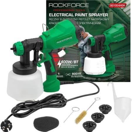 Rockforce Краскопульт ручной электрический (230В, 400Вт, объем бачка 1л, макс.расход краски 800мл/мин) RF-SG100-640H(59000)