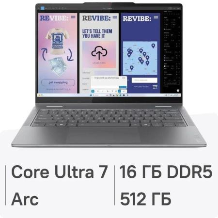 Ноутбук Lenovo Yoga 7 14ILL10 Core Ultra 7 256V 16Gb SSD512Gb Intel Arc 140V 14" OLED Touch WUXGA (1920x1200) без ОС grey WiFi BT Cam (83JQ007YRK)