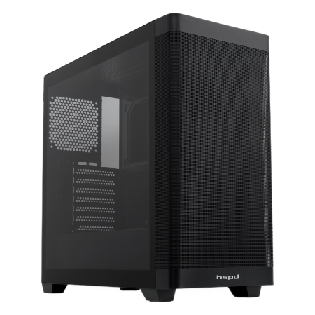 Корпус без блока питания/ Case HSPD M740, Mesh Mid Tower, Black, TG, 0.6 SPCC, no fans, E-ATX, ATX, mATX, mITX, 170/400/200mm, 4x2.5", 2x3.5", 7xPCI, 1xUSB-A 3.0, 1xUSB-C 3.0, 460x218x450mm