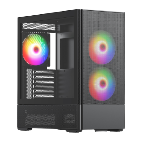 Корпус без блока питания/ Case HSPD M712, Mesh Mid Tower, Black, TG, 0.6 SPCC, 3x140mm ARGB, E-ATX, ATX, mATX, mITX, 175/410/160mm, 2x2.5", 2x3.5", 7xPCI, 2xUSB-A 3.0, 476x225x455mm