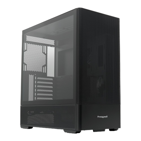 Корпус без блока питания/ Case HSPD M712, Mesh Mid Tower, Black, TG, 0.6 SPCC, no fans, E-ATX, ATX, mATX, mITX, 175/410/160mm, 2x2.5", 2x3.5", 7xPCI, 2xUSB-A 3.0, 476x225x455mm
