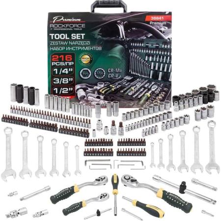 Rockforce Набор инструментов 216 предметов 1/4" 3/8" 1/2" 6 гранный, 12 гранный 4-32мм RF-38841 Premium(62025)