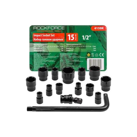 Rockforce Набор головок ударных 15 предметов 1/2" 6-гр., в ложементе RF-4159K(58492)