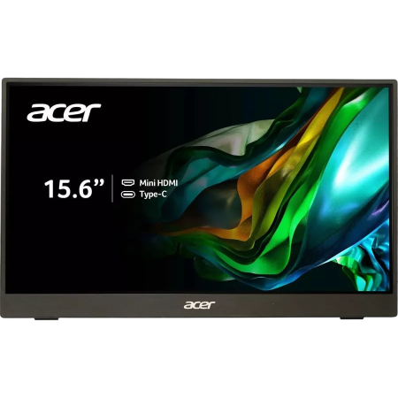 Монитор/ Acer PM161QJbmiuux 15,6'', UltraThin Black, 16:9, IPS, 1920x1080, 6ms, 250cd, 60Hz, mini HDMI, 2xType-C, Speakers 1Wx2, FreeSync, HDR 10, Vesa:100x100