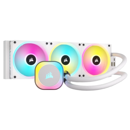 Система жидкостного охлаждения/ Water Cooling System Corsair iCUE LINK H150i RGB (360mm, White, RGB/ Fans: 3x120mm, 63.1CFM, 37dBA, 2400RPM/Rad thickness 27mm/ S: 1851, 1700, 1200, 115X, AM5, AM4)