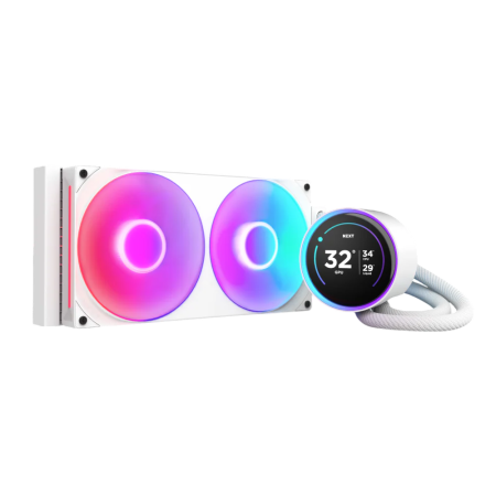 Система жидкостного охлаждения для ПК/ Water Cooling System NZXT Kraken Elite 280 RGB (250W, 280mm, LED temp., White/ Fans: 2x140mm, 98.61CFM, 34.5dBA, 2000RPM/ Pump height 65mm, 2800RPM, Rad thickness 27mm/ S: 1851, 1700, 1200, 115X, AM5, AM4)