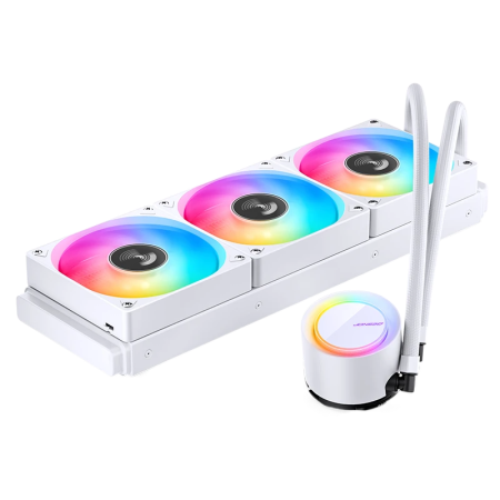 Система жидкостного охлаждения/ Water Cooling System JONSBO TG-360 White (300W, 360mm, White, ARGB/ Fans: 3x120mm, 66.19CFM, 35.4dBA, 1800RPM/ Pump height 72mm, 30dBA, 2400RPM, Rad thickness 27mm/ S: 1700, 1200, 115X, AM5, AM4)