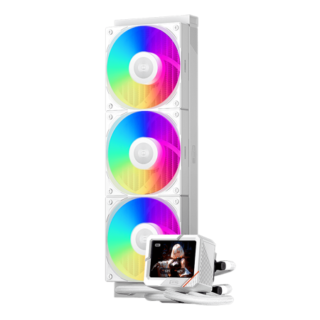 Система охлаждения/ Water Cooling System PCCooler GT360 ARGB Display WH  (310W, 360mm, LED temp., White, ARGB/ Fans: 3x120mm, 99CFM, 41.5dBA, 3000RPM/ Pump 15dBA, 2600RPM, Rad thickness 27mm/ S: 1851, 1700, 1200, 115X, AM5, AM4)