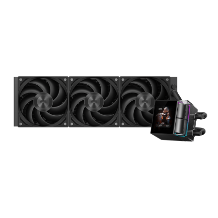 Система охлаждения/ Water Cooling System PCCooler DS360 Display BK (310W, 360mm, LED, Black, ARGB Pump/ Fans: 3x120mm, 90.56CFM, 39.8dBA, 2500RPM/ Pump height 65mm, 15dBA, 2600RPM, Rad thickness 27mm/ S: 1851, 1700, 1200, 115X, AM5, AM4)
