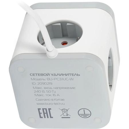 Сетевой удлинитель Buro BU-PC3.1UС-W, 1.5м, белый