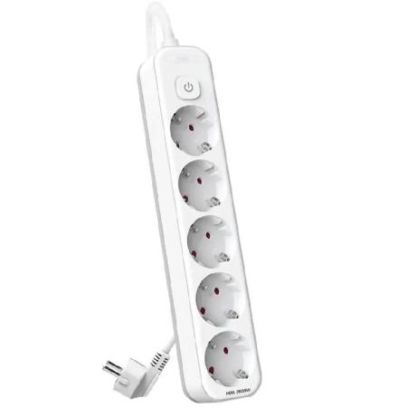 Сетевой фильтр Deli ET438, 3м, белый