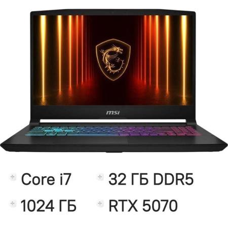 Ноутбук MSI Katana 17 HX B14WGK-274XRU Core i7 14650HX 32Gb SSD1Tb NVIDIA GeForce RTX 5070 8Gb 17.3" IPS QHD (2560x1440) FreeDOS black WiFi BT Cam (9S7-17L791-274)