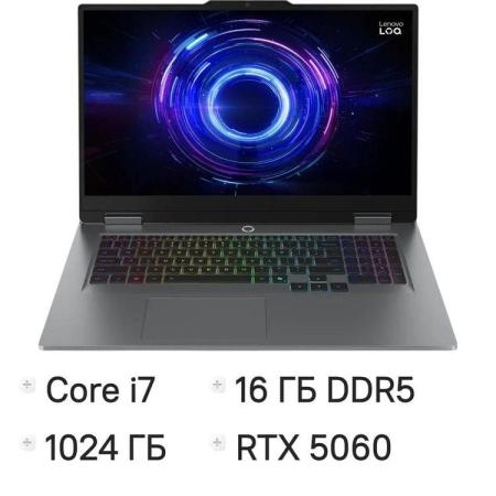 Ноутбук игровой Lenovo LOQ 17IRX10 17.3", 2025, IPS, Intel Core i7 13700HX 2.1ГГц, 16-ядерный, 16ГБ DDR5, 1ТБ SSD,  NVIDIA GeForce  RTX 5060 для ноутбуков - 8 ГБ, без операционной системы, серый [83jh0094rk]