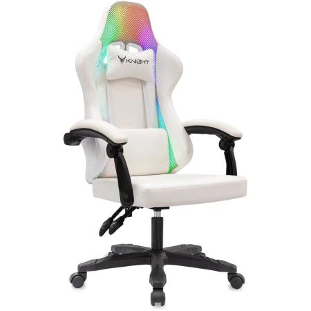Кресло игровое KNIGHT Wolf RGB, на колесиках, экокожа/сетка, белый [knight wolf rgb wh]