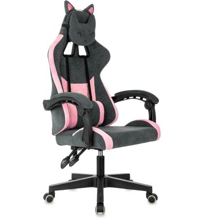 Кресло игровое KNIGHT Kitty, на колесиках, ткань, серый/розовый