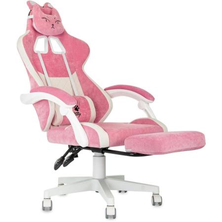 Кресло игровое KNIGHT Kitty/F W, на колесиках, ткань, розовый/белый [knight kitty/f w pnk]