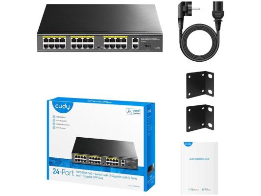 Коммутатор Cudy FS1026PS1 (L2) 24x100Мбит/с 2x1Гбит/с 1SFP 24PoE 24PoE+ 300W неуправляемый