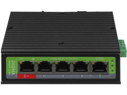 Коммутатор Digma DSP404F-1F-200 (L2) 5x100Мбит/с 4PoE 4PoE+ 1PoE++ 200W неуправляемый