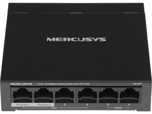 Коммутатор Mercusys MS106P (L2) 6x100Мбит/с 4PoE+ 67W неуправляемый