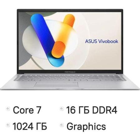 Ноутбук 17.3" IPS FHD ASUS X1704VA-AU1107 silver (Core 7 150U/16Gb/1Tb SSD/VGA int/noOS) (90NB13X1-M00MT0)
