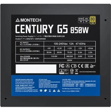 Блок питания MONTECH Century Gold G5,  850Вт,  80 PLUS GOLD,  120мм, черный, retail [century gold g5 850]