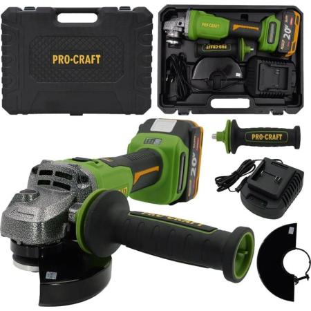 PROCRAFT Углошлифовальная машина аккумуляторная 20В 125мм 3500/6000/8000 об/мин(АКБ 4АЧ+ЗУ) PWA220