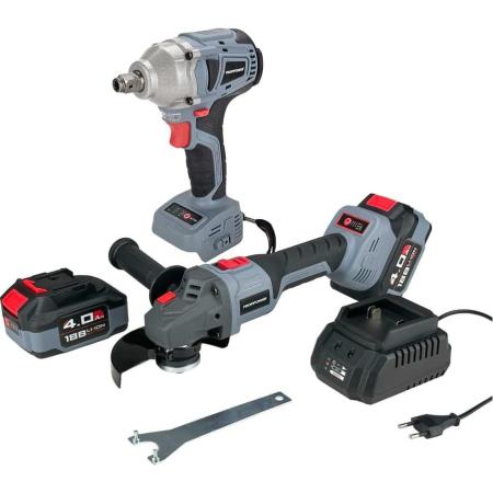 Profipower Аккумуляторный бесщеточный НАБОР 2в1 УШМ E0080 и гайковерт E0081 (Li-ion-2шт 18В, 4.0Ач, З/У) E0092