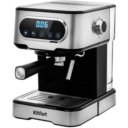 Кофеварка KitFort КТ-765,  рожковая,  серебристый  / черный